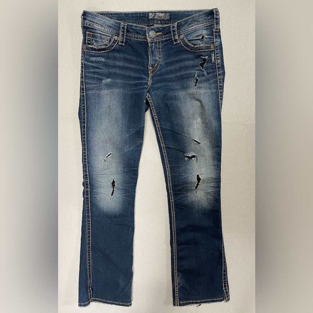 Silver Frances 18" Boot Cut Distressed Womens Dark Wash Jeans Size 29x31